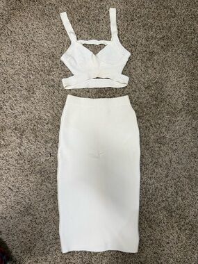 Bandage White Women’s Pencil Skirt - Classic Knit